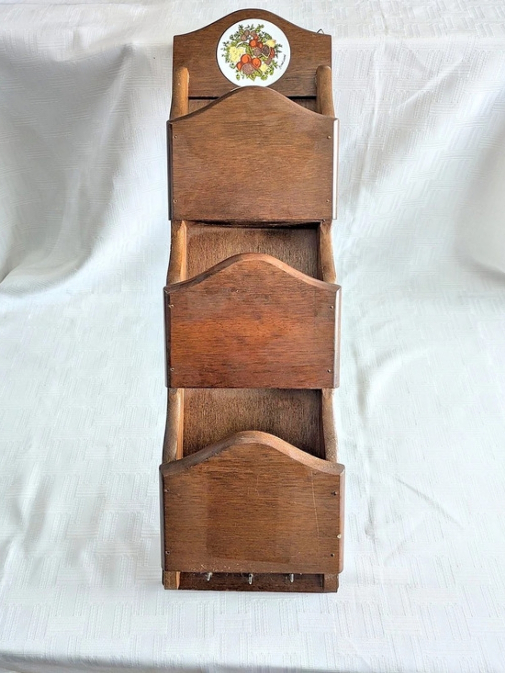Vintage Wooden Wall Organizer with Hooks
